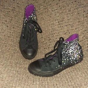 CONVERSE-Chuck Taylor Kids Black/Purple Confetti-Hi-Top Sneakers-SZ 4-Excellent